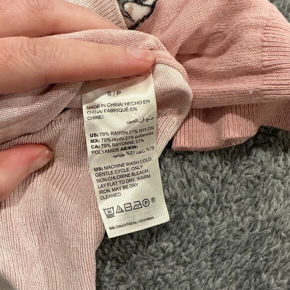 White House Black Market Half Snap Button Floral Pink Women's Cardigan Size S - Picture 7 of 8